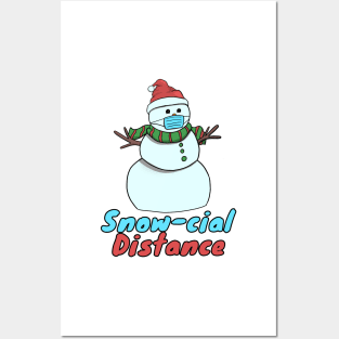 Snow-Cial Distance Snowman with face mask Snovid Posters and Art